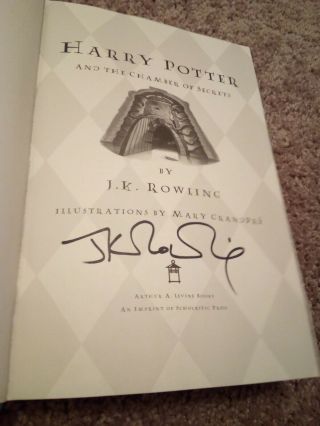 Jk Rowling Signed Harry Potter Book Chamber Of Secrets First Edition