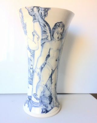 Suzanne Sloan Lewis Blue & White Porcelain Vase With Cherubs -