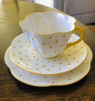 Antique Shelley Rare Yellow Polka Dot Cup,  Saucer,  Luncheon Plate Trio