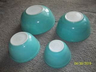 Vintage Pyrex :: Set Of 4 Htf Turquoise Mixing Bowls 401 402 403 404