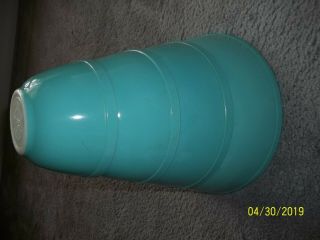 VINTAGE PYREX :: Set of 4 HTF Turquoise Mixing Bowls 401 402 403 404 5