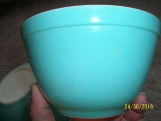 VINTAGE PYREX :: Set of 4 HTF Turquoise Mixing Bowls 401 402 403 404 6