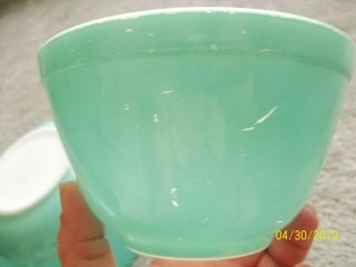 VINTAGE PYREX :: Set of 4 HTF Turquoise Mixing Bowls 401 402 403 404 7