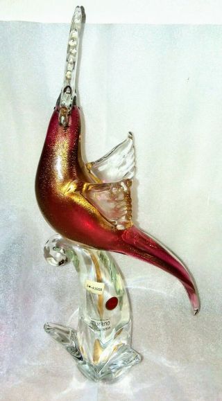 Large 16 " Vintage Murano Hand Blown Art Glass Italian Cockatoo Parrot Bird Statu