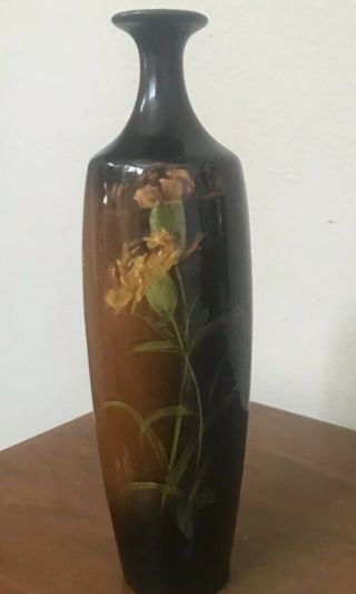 Antique Roseville Rozane Pottery Tall Vase Artist Signed - Floral Theme C.  1890’s
