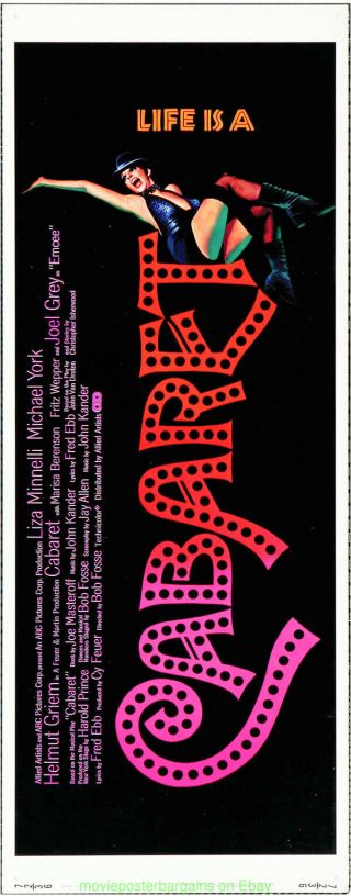 Cabaret Movie Poster Insert Size 14x36 Inch Liza Minelli 1972 Orig
