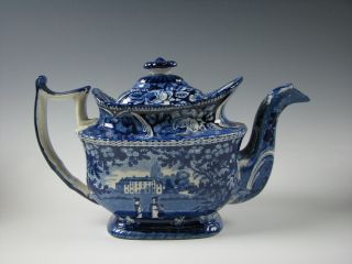 Historical Dark Blue Staffordshire Transferware Teapot Circa 1825