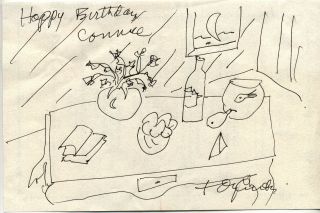 Signed Tony Curtis Inkpen Still Life Sketch On Spago Beverly Hills Menu