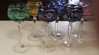 Bohemian Cut Crystal Wine Glasses @ Intricate Cuts & Intense Color Set Of Six