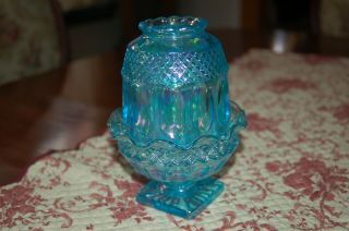 Vintage Westmoreland 2 piece Light Blue Carnival Glass Fairy Lamp 2