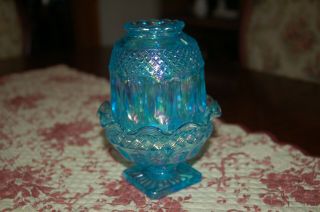 Vintage Westmoreland 2 piece Light Blue Carnival Glass Fairy Lamp 3