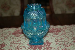 Vintage Westmoreland 2 piece Light Blue Carnival Glass Fairy Lamp 4