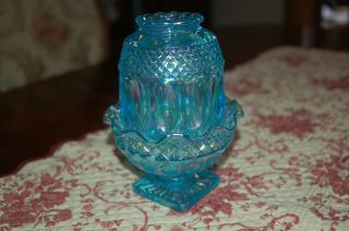 Vintage Westmoreland 2 piece Light Blue Carnival Glass Fairy Lamp 5