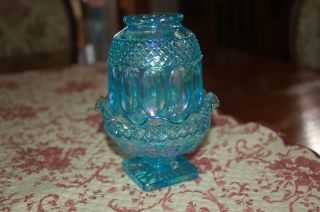 Vintage Westmoreland 2 piece Light Blue Carnival Glass Fairy Lamp 6
