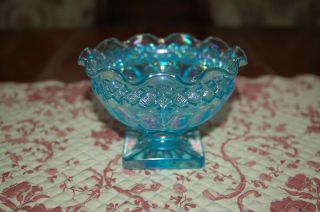 Vintage Westmoreland 2 piece Light Blue Carnival Glass Fairy Lamp 7