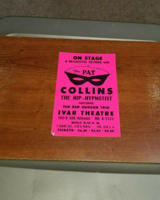 1960s - 70s Pat Collins Hypnotist Red Hudson Trio Ivar Theatre Flyer Handbill