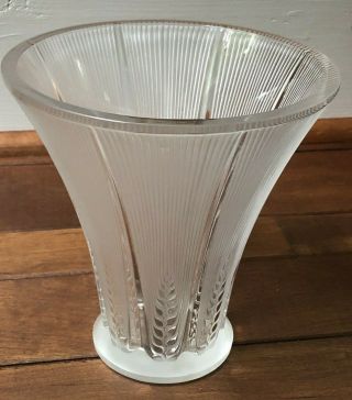 Lalique France Epis Flower Vase Frosted Art Glass Signed Fluted Wheat French