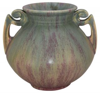 Roseville Pottery Carnelian Ii Green And Red Ceramic Vase 318 - 8