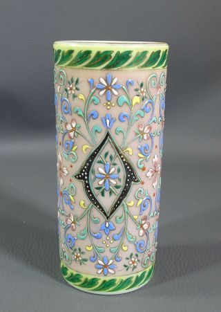 1860 - 70 French Empire Napoleon Iii Enamel Painted Flowers Milk Glass Tumbler Cup