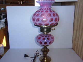 Vintage Fenton Art Glass Co.  Cranberry Opalescent Coin Spot Electric Table Lamp