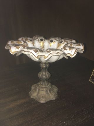 19th Century Bohemian Glass Dish With Silver Pedestal Base