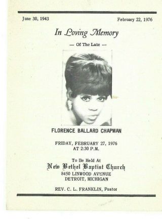 Motown Artifact The Supremes Florence Ballard Funeral Obituary