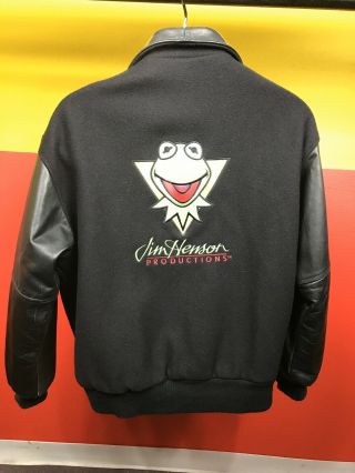 Vintage Muppets Jim Henson Company Film Crew Black Wool Letterman Jacket