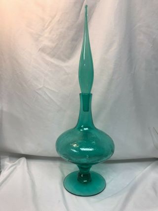 Blenko Wayne Husted 6212 crackle Decanter flame stopper MCM blue green glass 2