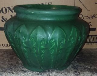Antique Mission Arts Crafts Owens Matte Green Dandelion Jardinaire Pottery Vase
