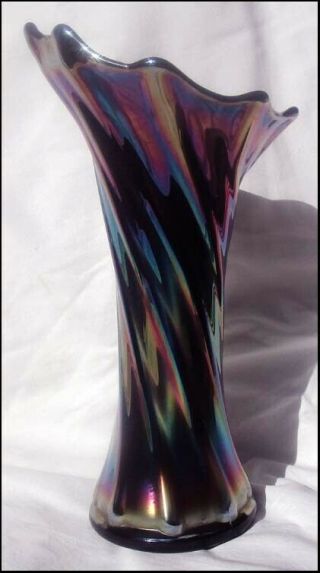 Fantastic Big Black Crown Crystal Glass Gumtips Vase Elecric Rainbow Colours