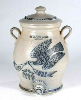 N Clark & Co Lyons Stoneware Beverage Dispenser 1866 Union Eagle 1990 