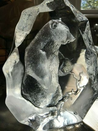 Mats Jonasson Signed Etched Crystal Standing Bear Glass Sculpture 3565