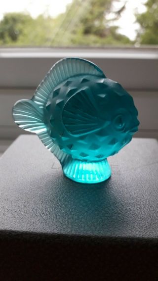 Vintage Lalique Light Turquoise Puffer Fish,  Poisson Lune 3024500.  Gift Idea