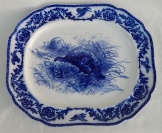 Vintage Or Antique Cauldon England Flow Blue Turkey Platter 19 " X 16 "