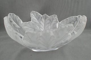 Signed Lalique France Compiegne Frosted Oak Leaf Art Glass Crystal Center Bowl