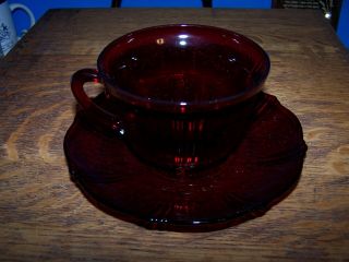 Vintage Red American Sweetheart Depression Glass Cup And Saucer