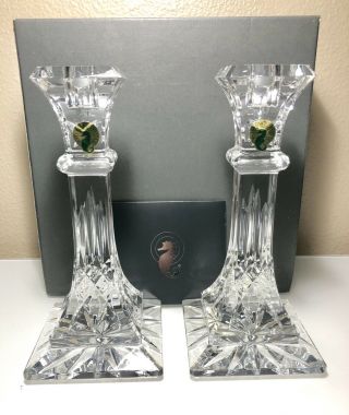 Waterford Crystal Lismore 8 " Tall Candlesticks Taper Candle Sticks Holders Box