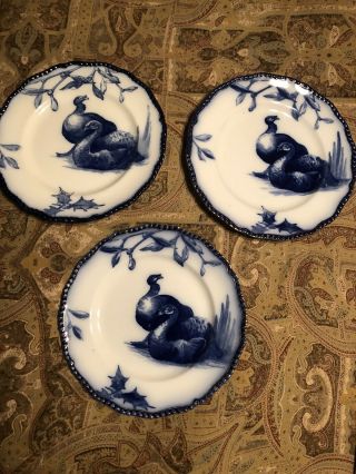 Royal Doulton Flow Blue Turkey Plates - 10 1/4 Inch - Late 1800 To Early 1900