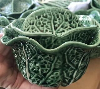 Portugal Deep Green Cabbage Leaf Majolica 7” Plate & Covered Bowl Set of 6 3