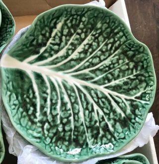 Portugal Deep Green Cabbage Leaf Majolica 7” Plate & Covered Bowl Set of 6 5