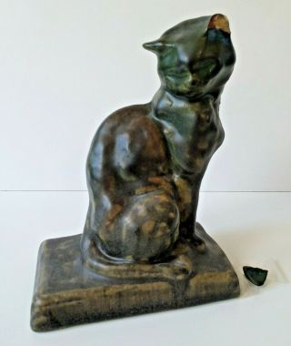 Rookwood Art Pottery Seated Cat Brown Green Paperweight Figurine 1883 Vintage