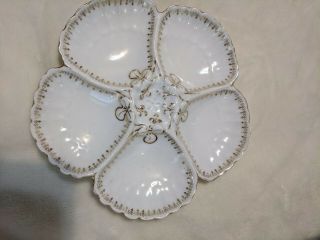 5 Lazarus Straus & Sons Ls&s Limoges Gilded & Clover 5 Well Oyster Plates