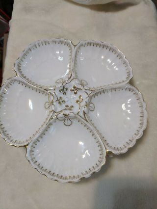 5 LAZARUS STRAUS & SONS LS&S LIMOGES GILDED & clover 5 WELL OYSTER PLATES 3
