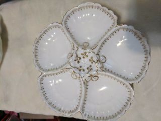 5 LAZARUS STRAUS & SONS LS&S LIMOGES GILDED & clover 5 WELL OYSTER PLATES 4