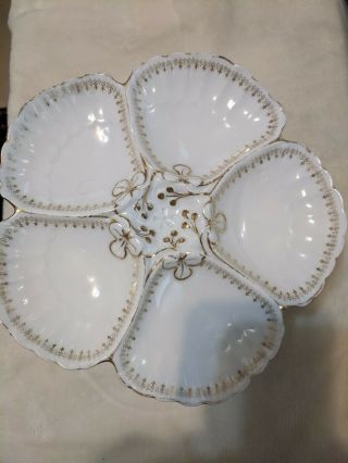 5 LAZARUS STRAUS & SONS LS&S LIMOGES GILDED & clover 5 WELL OYSTER PLATES 5