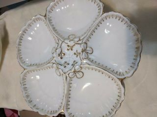 5 LAZARUS STRAUS & SONS LS&S LIMOGES GILDED & clover 5 WELL OYSTER PLATES 6