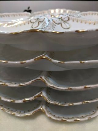 5 LAZARUS STRAUS & SONS LS&S LIMOGES GILDED & clover 5 WELL OYSTER PLATES 7