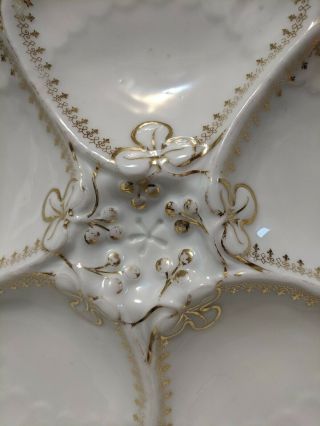5 LAZARUS STRAUS & SONS LS&S LIMOGES GILDED & clover 5 WELL OYSTER PLATES 9