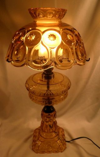 Fenton/lg Wright Antique Amber Moon And Stars Glass Oil Lamp Conv To Electric