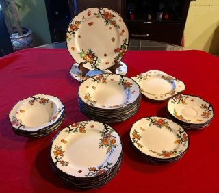 32 - Pc Royal Doulton Woburn Hand Painted Over Transferware Antique 1920’s
